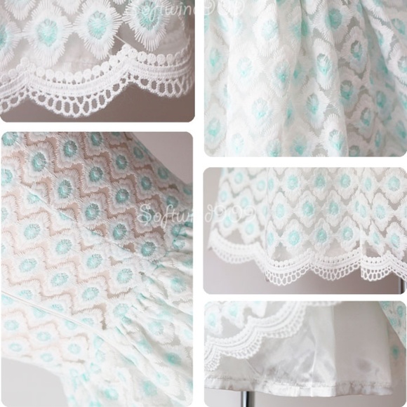 Ivory Blue Floral Embroidery Scallop Skater Dress - Picture 4 of 8